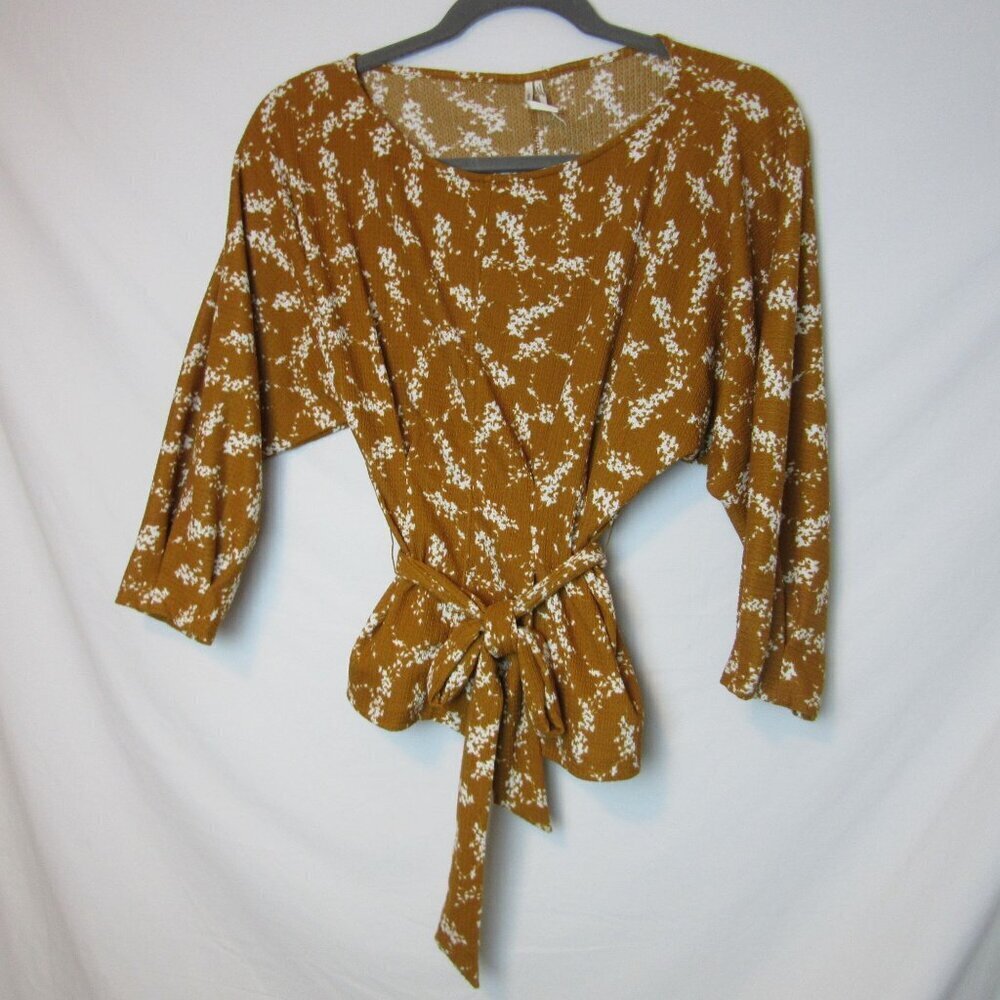 Anthropology Orange Floral Top Women's Small Boho Tie Batwing Sleeves